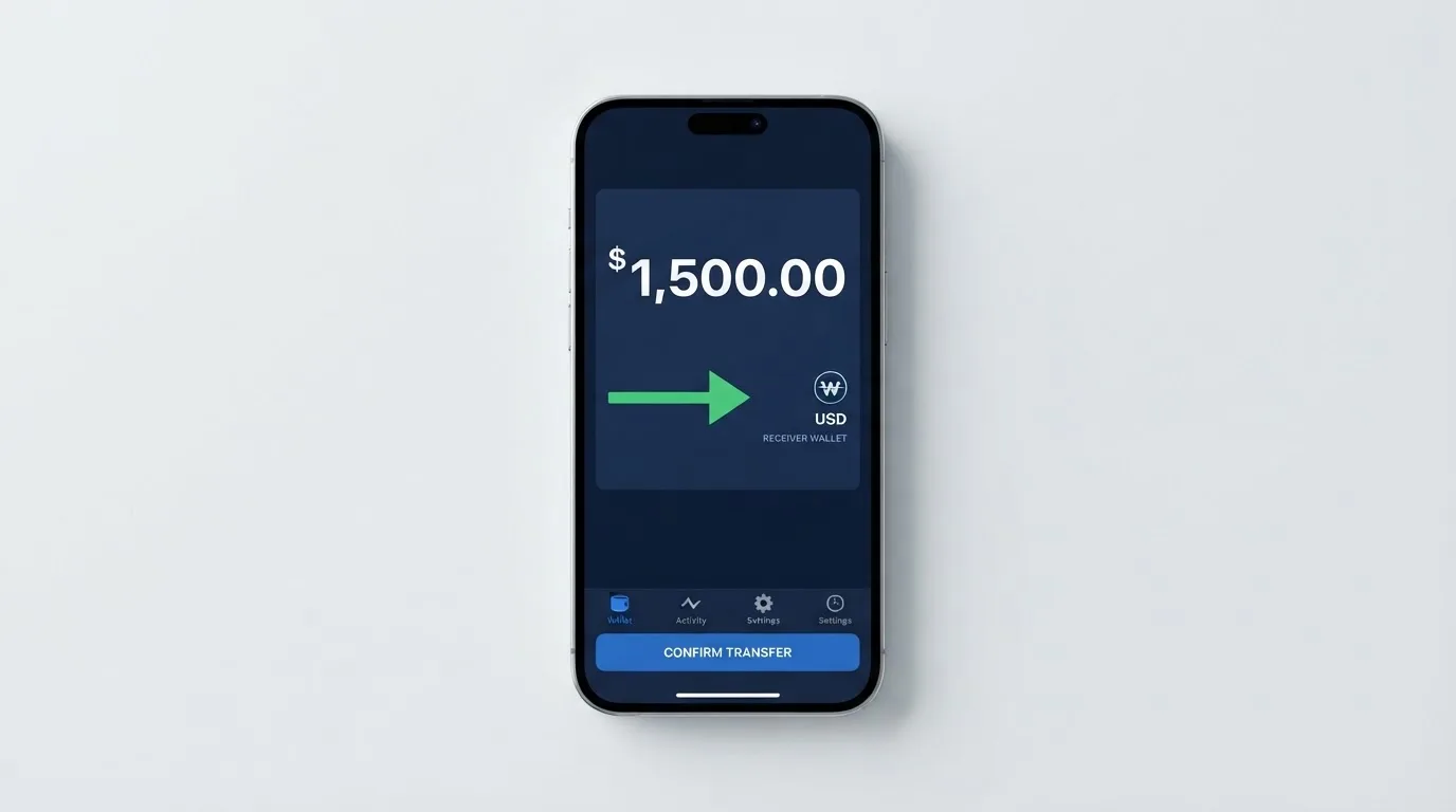 Телефон с экраном перевода стейблкоина