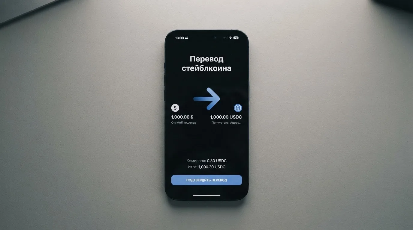 Телефон с экраном перевода стейблкоина