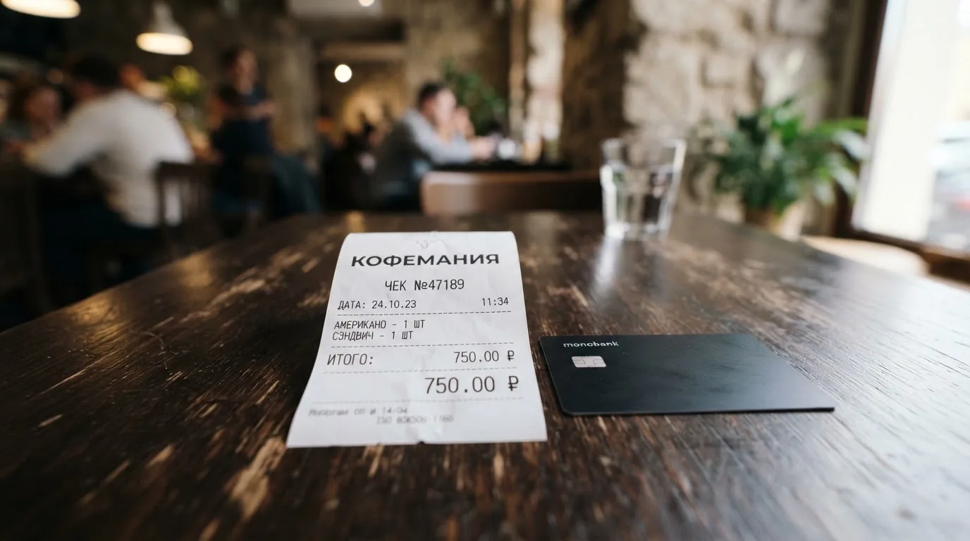 Чек и карта на столике в кафе