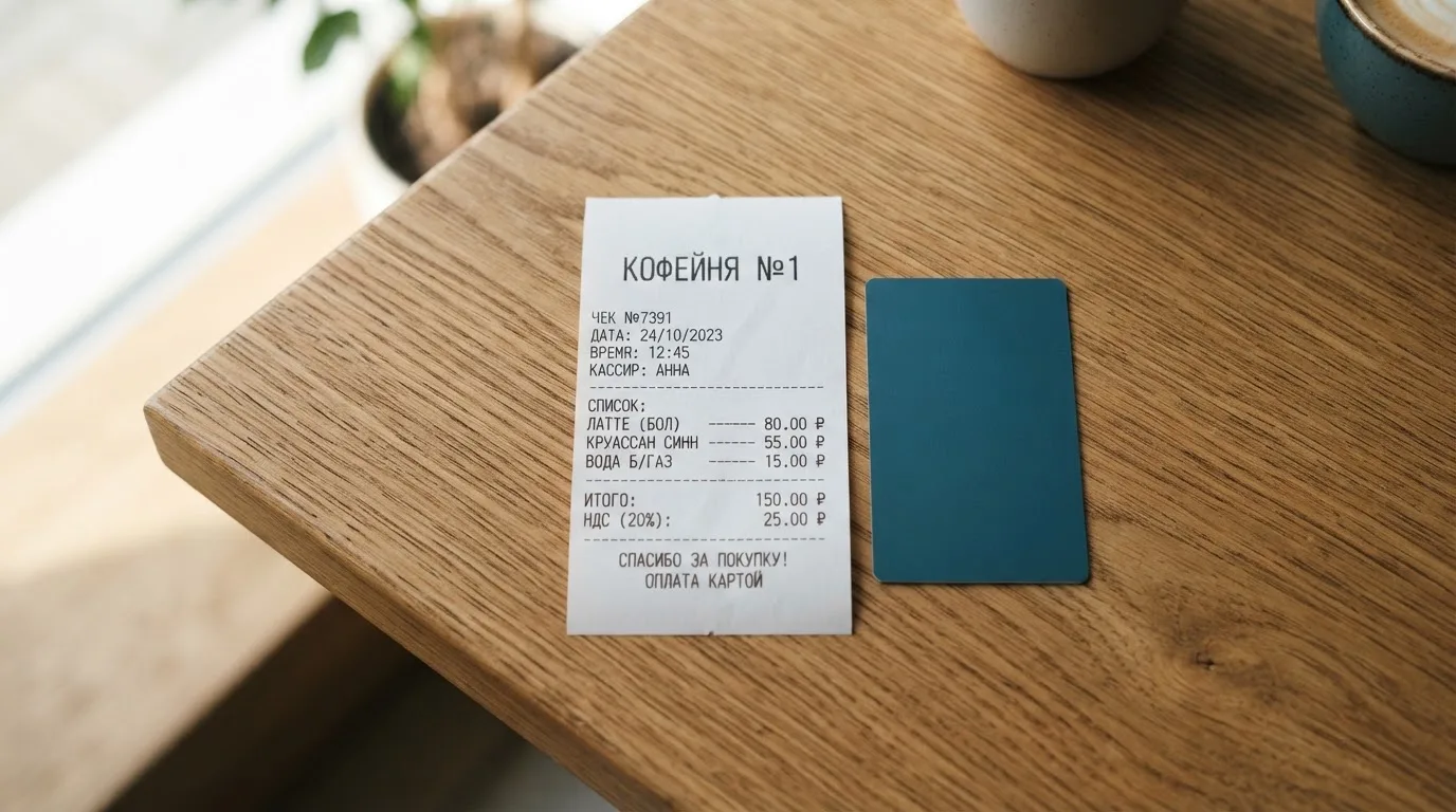 Чек и карта на столике в кафе