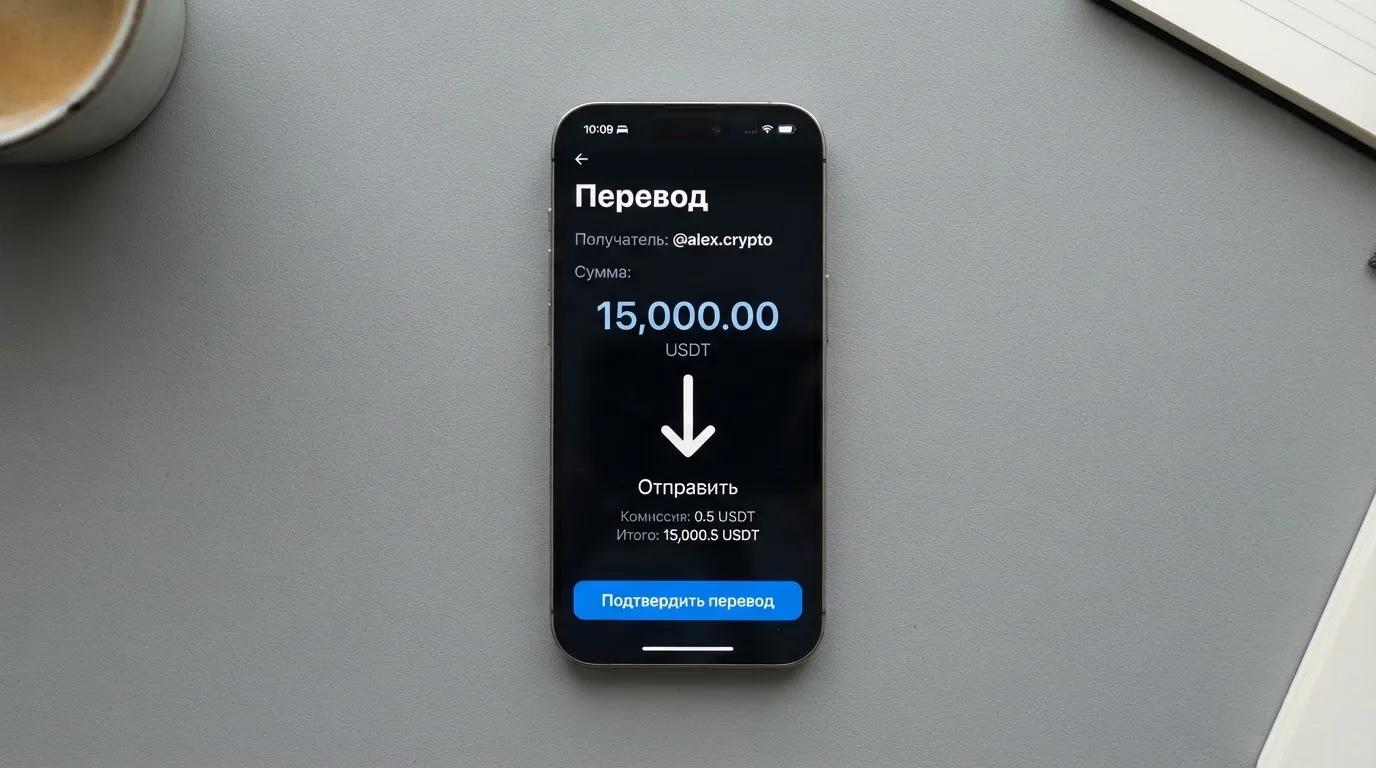 Телефон с экраном перевода стейблкоина